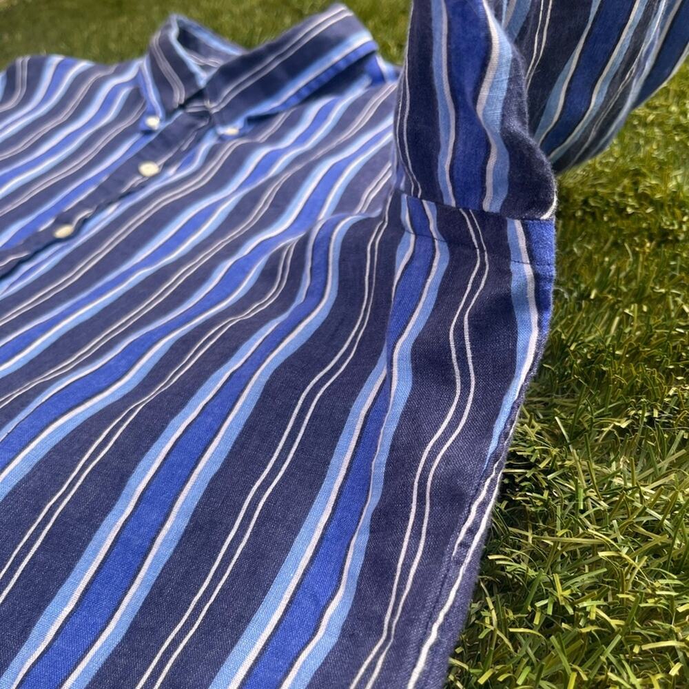 Ralph Lauren 100% Linen Blue Striped Button Down Long Sleeve Collared Shirt XXL - Picture 7 of 9